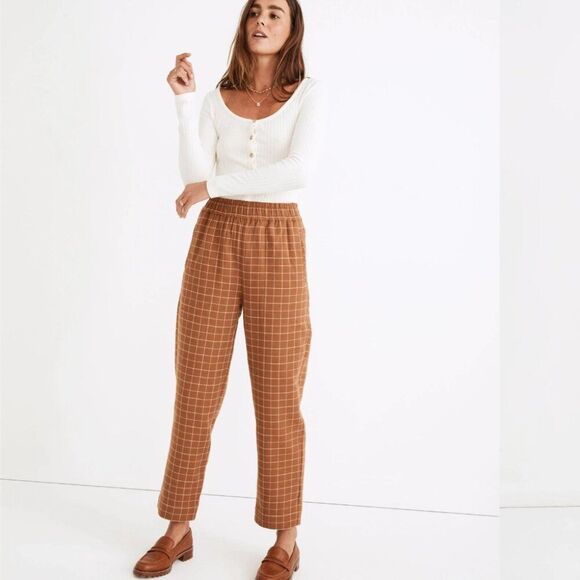 Madewell Brown Wide Legged Checkered Flannels Pants Pockets - Gently Used - Picture 3 of 14